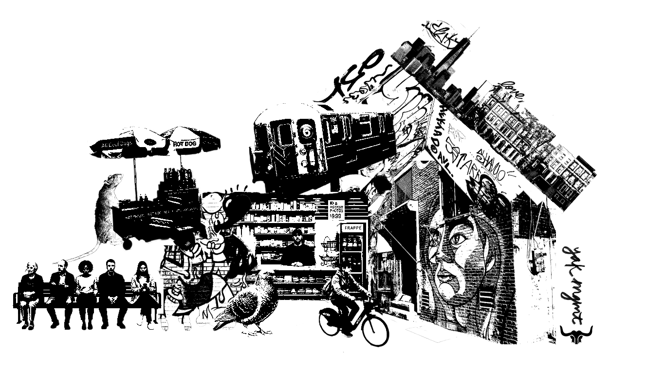 Illustrated New York City street-life collage